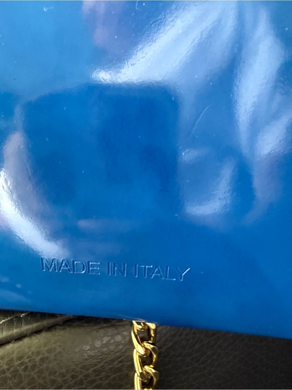 Patent Blue Crossbody with Gold Crest Accent - Picture 5 of 15